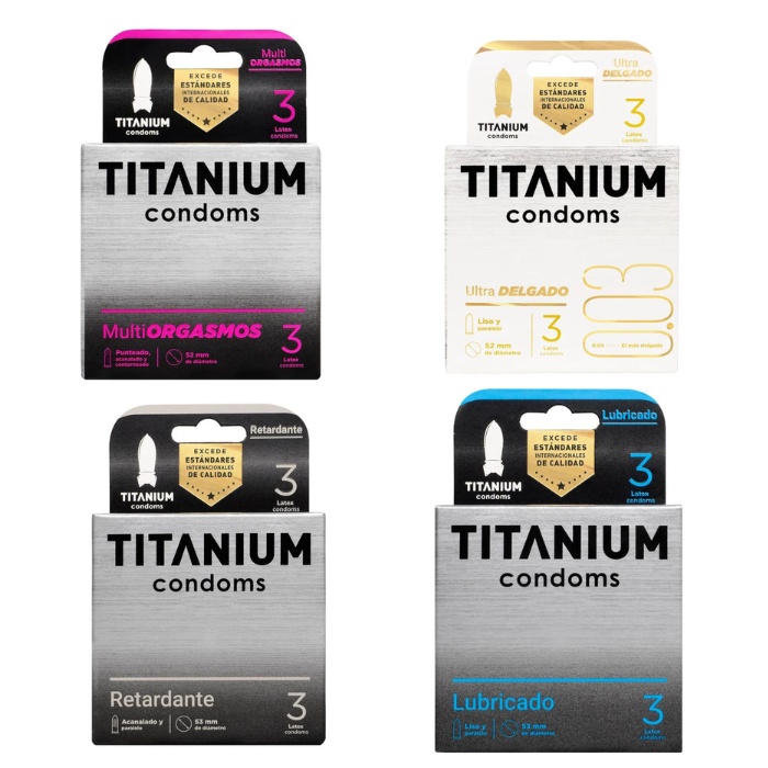  Kit Condones Preservativo Titanium *4 (Lubricado,Multiorgasmo,Ultradelgado,Retardante)